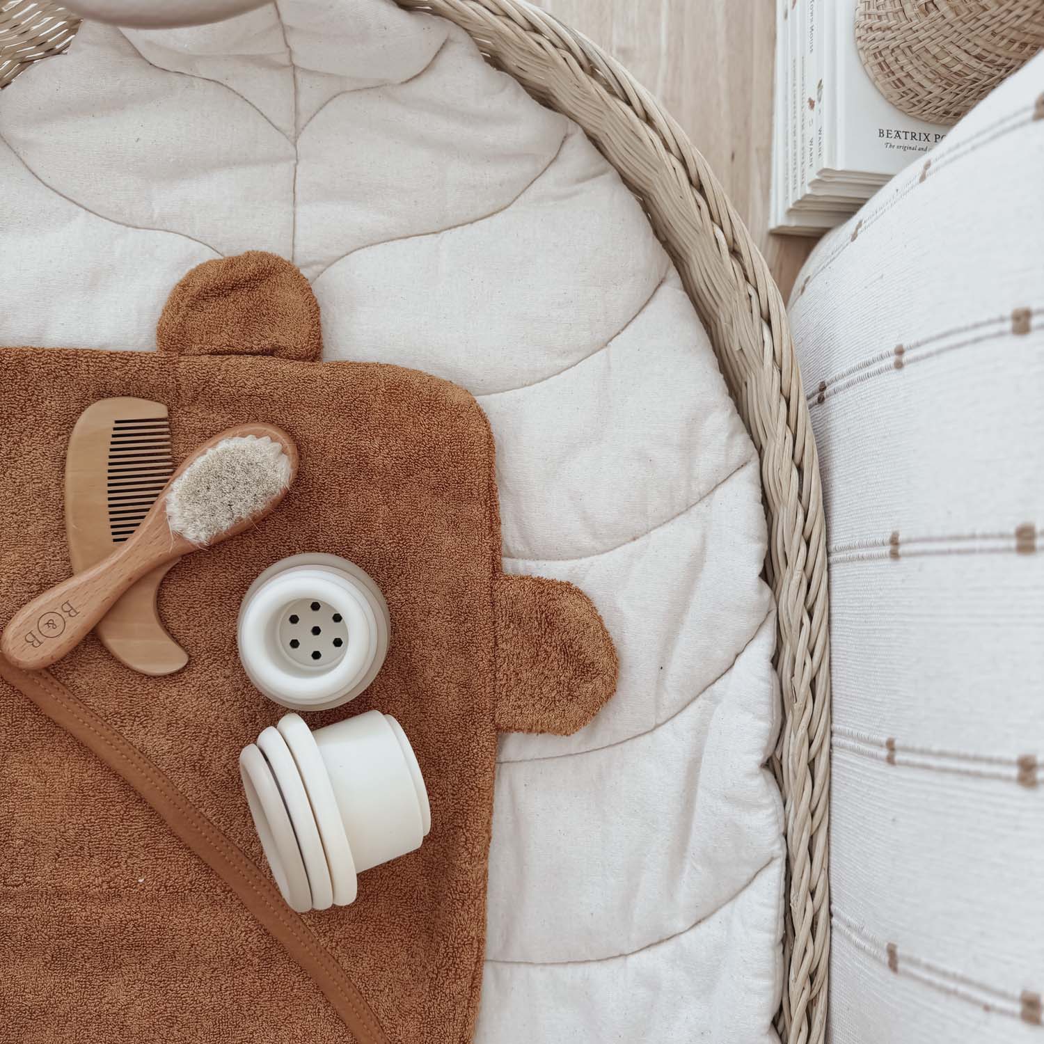 Billie & Byron Hooded Baby and Toddler Bath Towel with Bear Ears in Tan